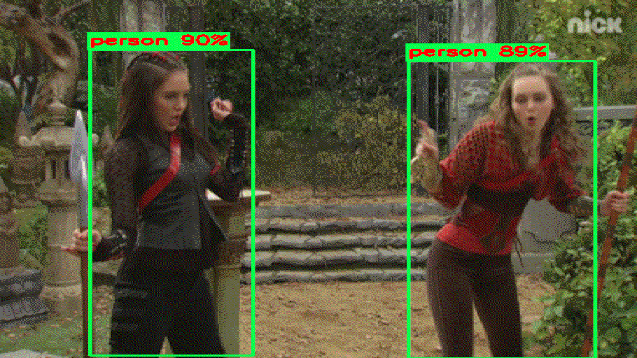 Object bounding boxes on video footage as predicted by EfficientDet, a family of scalable and efficient object detectors.